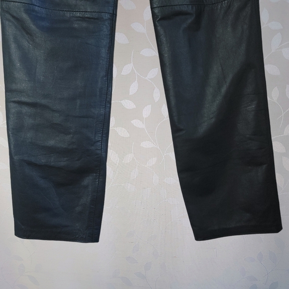 Vintage 90s Genuine Leather High Waisted Straight Leg Pants Black X & T Zeeshi - Picture 12 of 14